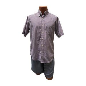 Dockers Men's Short Sleeve Blue and Red Button Down Shirt, Medium, Pre-owned